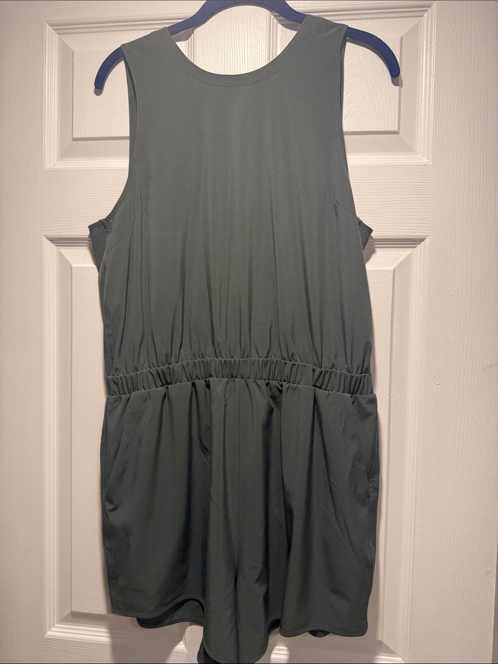 Zella Olive Green Sleeveless Romper with Elastic Waist